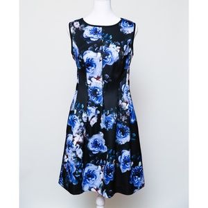 APT 9 Blue Flower Black Stripe Sleeveless Dress Size M